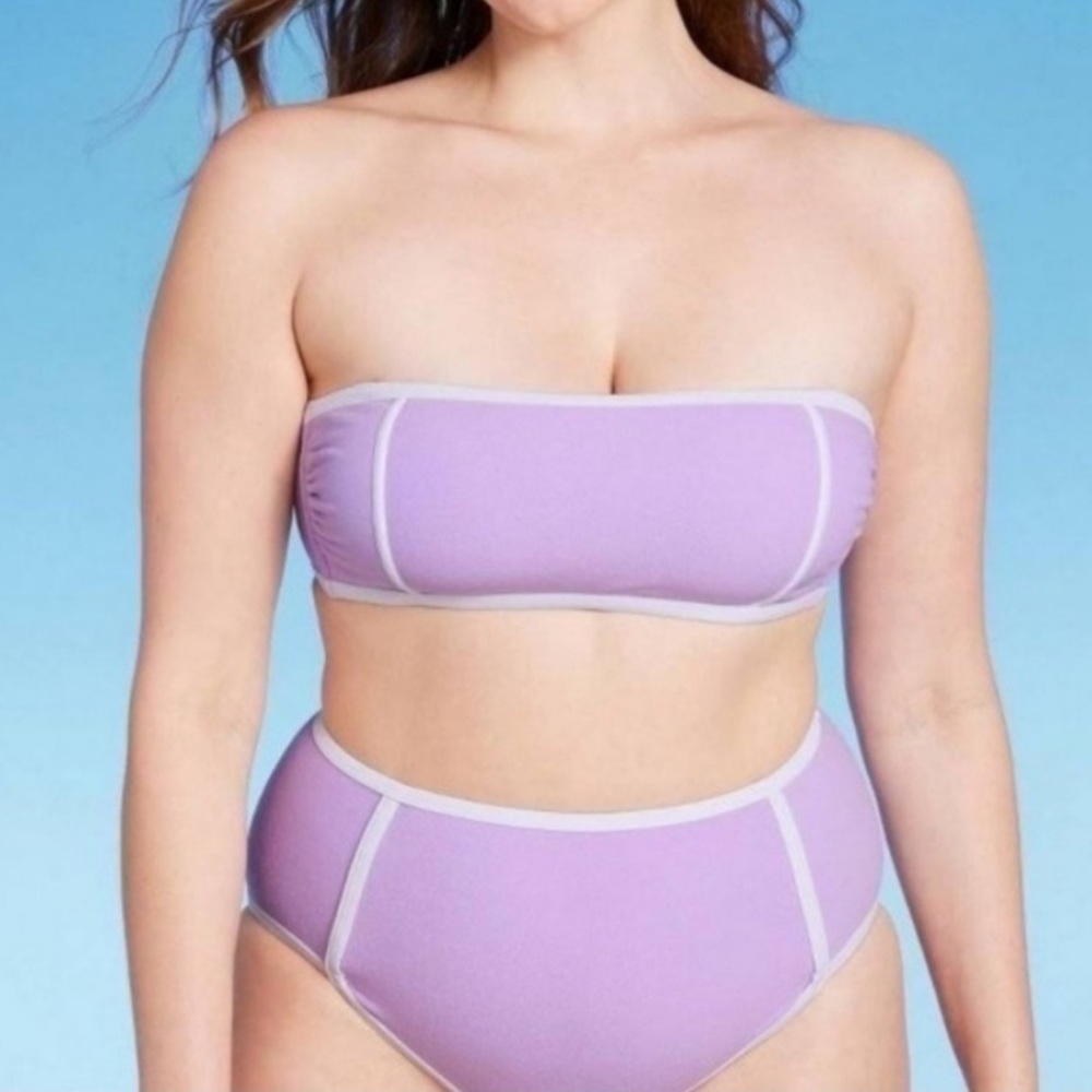 Kona Sol Purple Terry Cloth Bandeau Bikini Set High Waist 14W